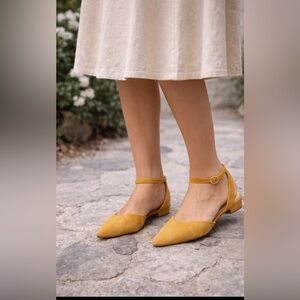 ALDO Mustard Yellow Pointed Slingback Flats with Ankle buckle